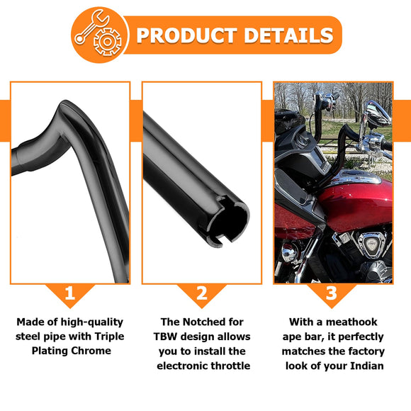 2020+ Indian Challenger Gloss Black Bagger Handlebar 1.5" Bar Diameter | 14" Rise - Mofun - 90101422