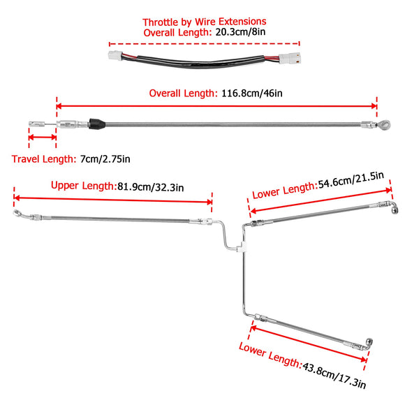 2021 - 2023 Harley Touring Milwaukee - Eight Non - ABS Models Throttle by Wire Extension, Extended Length Clutch Cable and Hydraulic Front Non - ABS Brake Line (for 12" - 14" Handlebar Non - ABS) - Mofun - 90109210