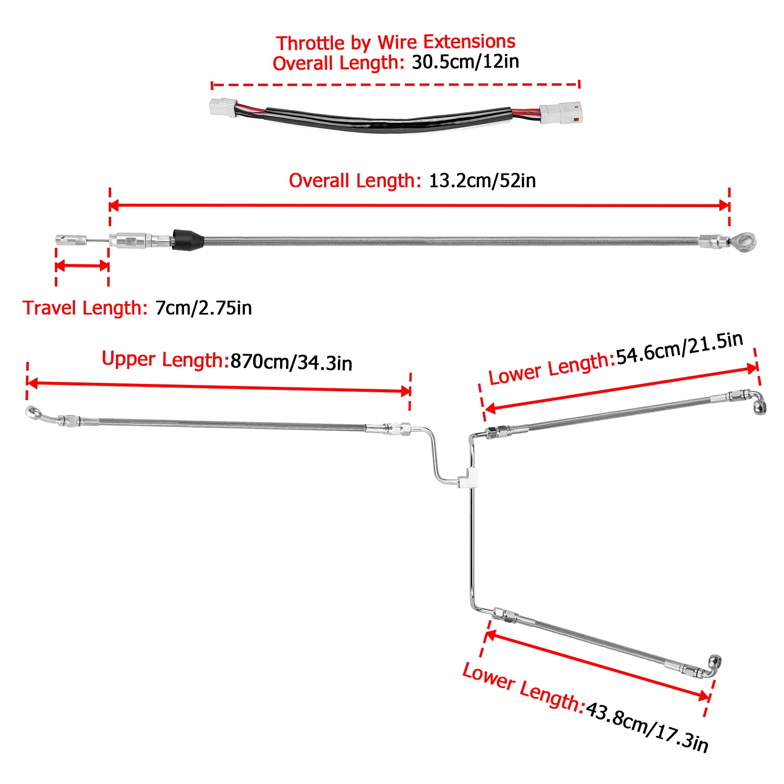 2021 - 2023 Harley Touring Milwaukee - Eight Non - ABS Models Throttle by Wire Extension, Extended Length Clutch Cable and Hydraulic Front Non - ABS Brake Line (for 16