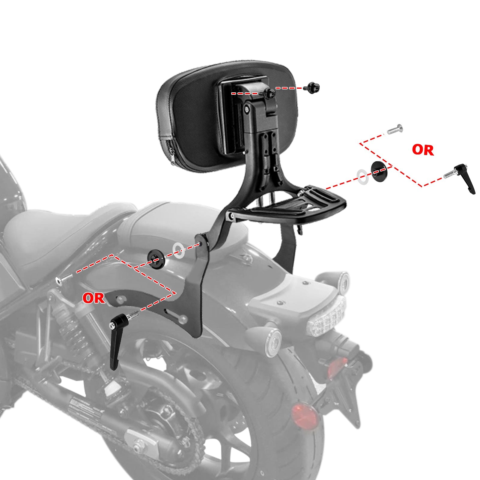 2021 - 2025 Honda Rebel 1100 CMX 1100 Matte Black Multi - Function Foldable Passenger Driver Backrest - Mofun - 90302168