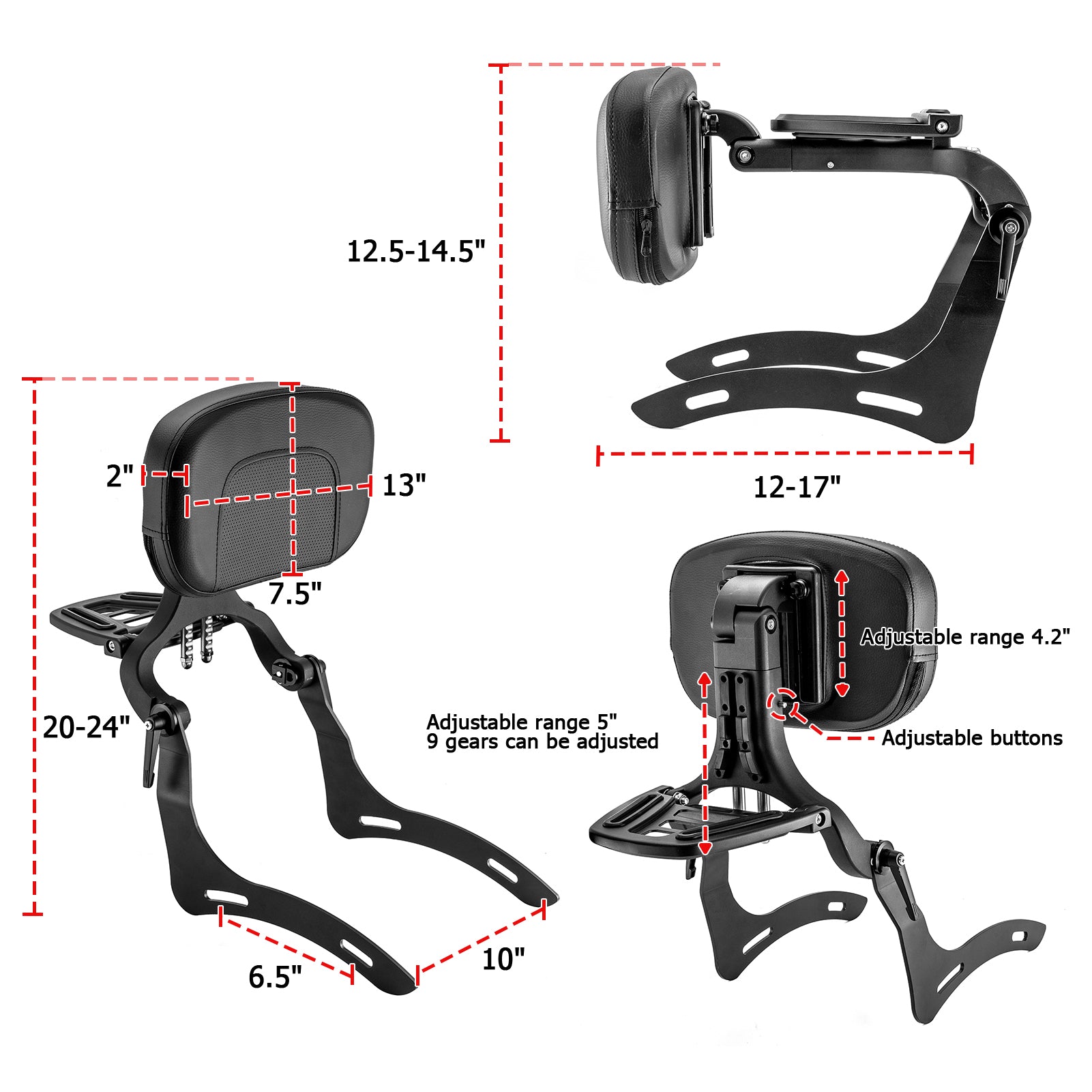 2021 - 2025 Honda Rebel 1100 CMX 1100 Matte Black Multi - Function Foldable Passenger Driver Backrest - Mofun - 90302168