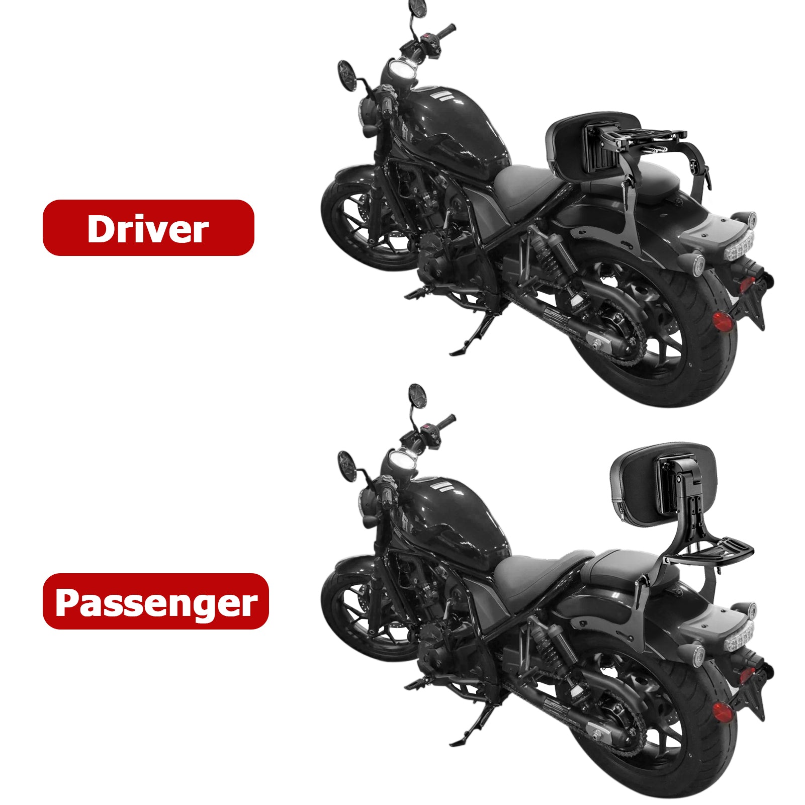 2021 - 2025 Honda Rebel 1100 CMX 1100 Matte Black Multi - Function Foldable Passenger Driver Backrest - Mofun - 90302168