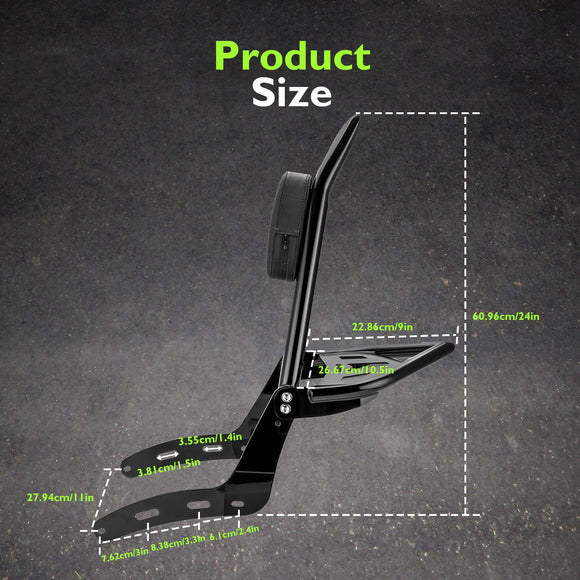 2021 - 2025 Honda Rebel 1100 Gloss Black 27.2" Height Sharp Angle Passenger Backrest Sissy Bar with Luggage Rack - Mofun - 90302186