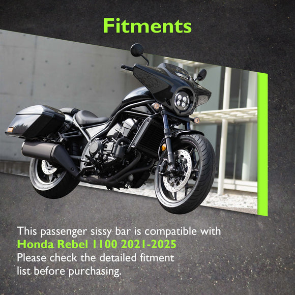 2021 - 2025 Honda Rebel 1100 Gloss Black 27.2" Height Sharp Angle Passenger Backrest Sissy Bar with Luggage Rack - Mofun - 90302186