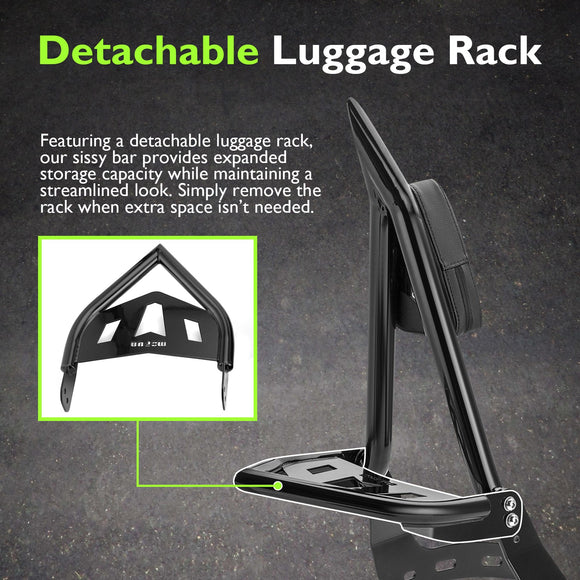 2021 - 2025 Honda Rebel 1100 Gloss Black 27.2" Height Sharp Angle Passenger Backrest Sissy Bar with Luggage Rack - Mofun - 90302186