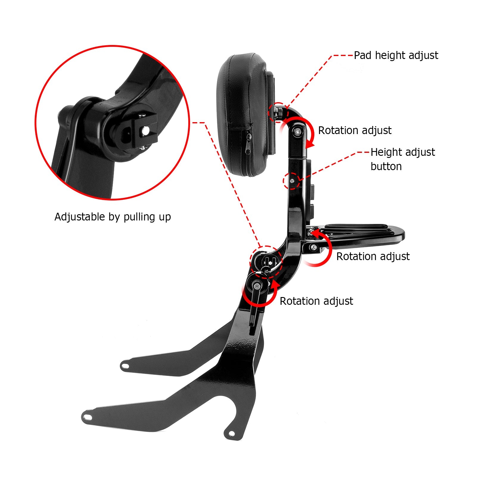 2022 - 2025 BMW R18 Bagger/ Roctane/ Transcontinental Gloss Black Multi - Purpose Adjustable Backrest - Mofun - 90302181