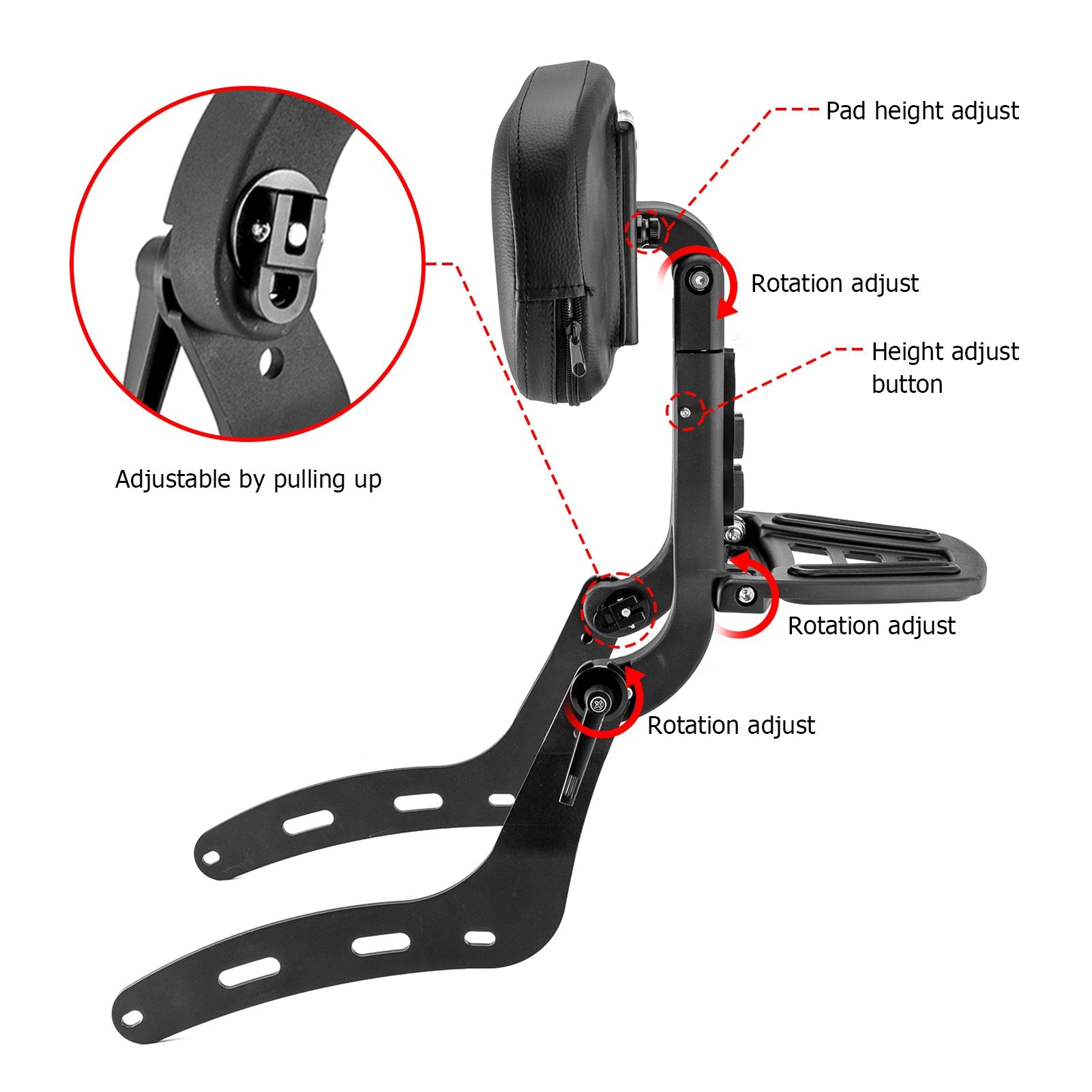 2022 - 2024 Indian Chief Matte Black Multi - Purpose Adjustable Foldable Backrest Sissy Bar - Mofun - 90302163