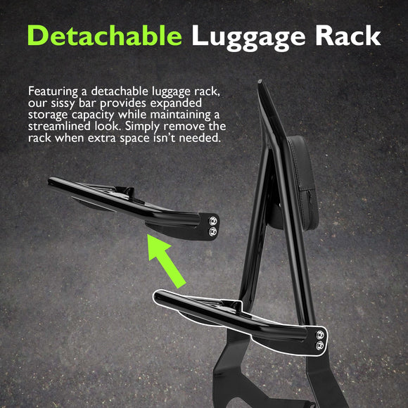 2022 - 2025 BMW R18 Bagger/R18 Rictane/R18 Transcontinental Gloss Black 30" Height Sharp Angle Passenger Backrest Sissy Bar with Luggage Rack - Mofun - 90302188