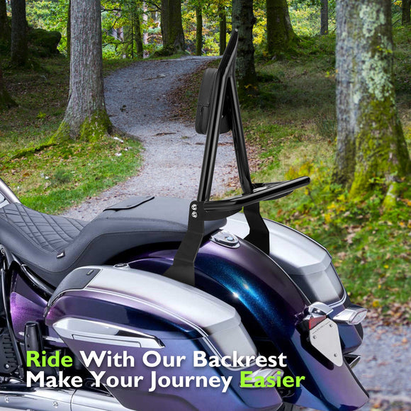 2022 - 2025 BMW R18 Bagger/R18 Rictane/R18 Transcontinental Gloss Black 30" Height Sharp Angle Passenger Backrest Sissy Bar with Luggage Rack - Mofun - 90302188