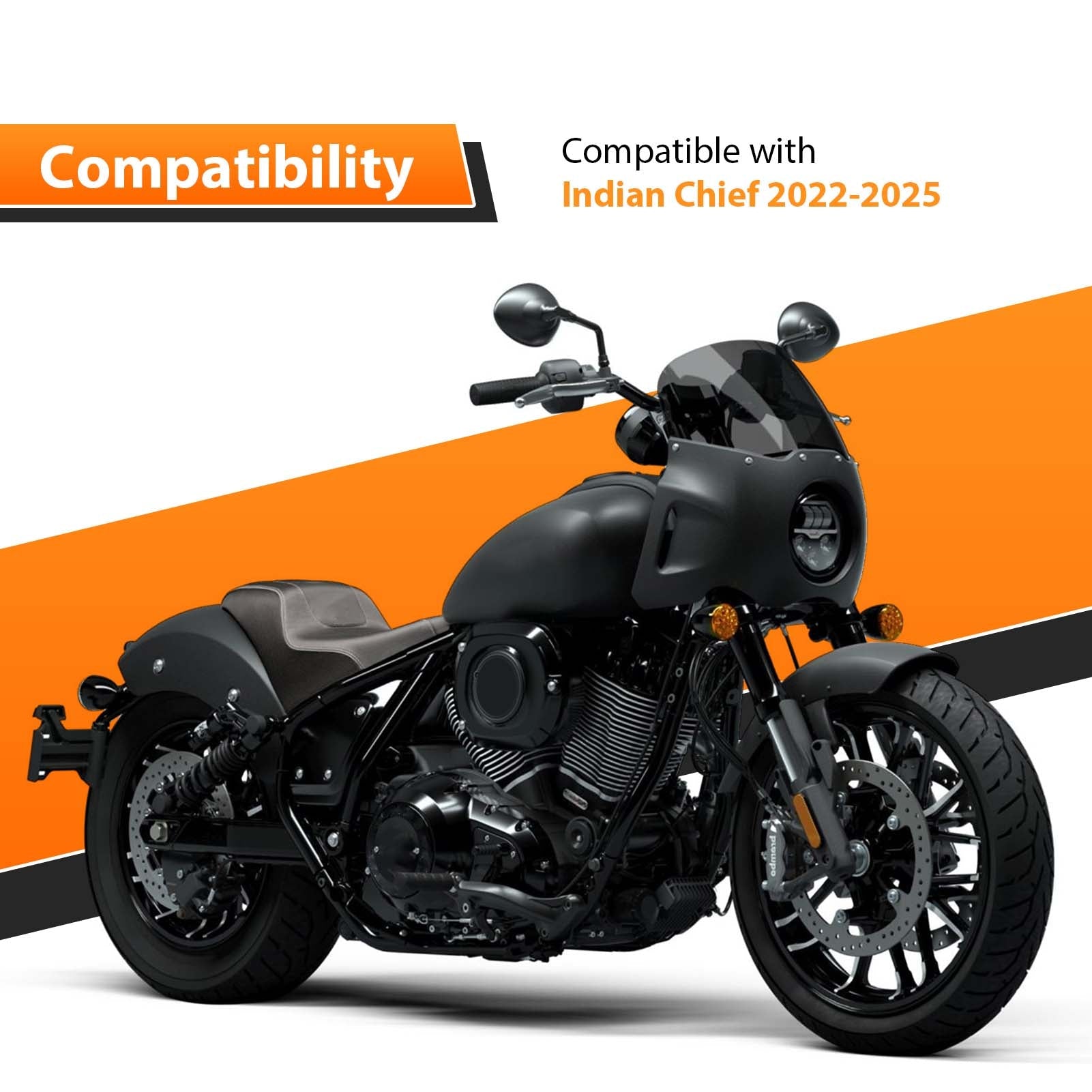2022 - 2025 Indian Chief/Sport Chief/Super Chief Gloss Black 28" Sharp Angle Passenger Backrest Sissy Bar with Luggage Rack - Mofun - 90302183