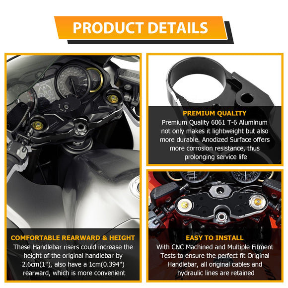 2022 - 2025 Suzuki Hayabusa GSX1300R Aluminum Handlebar Riser 26mm (1") Higher, 10mm (0.394") Rearward - Mofun - 90102023