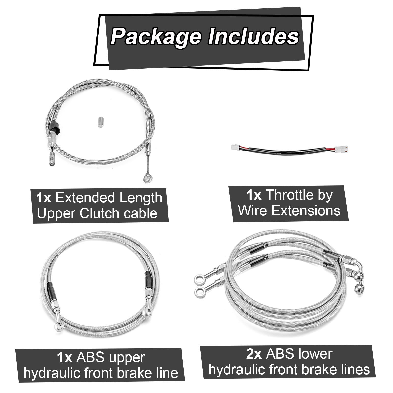 Throttle by Wire Extensions, Extended Length ABS Hydraulic Front Brake Line, Clutch Line Kit for 2021-2024 Harley Touring (for 12"-14" Handlebar ABS)