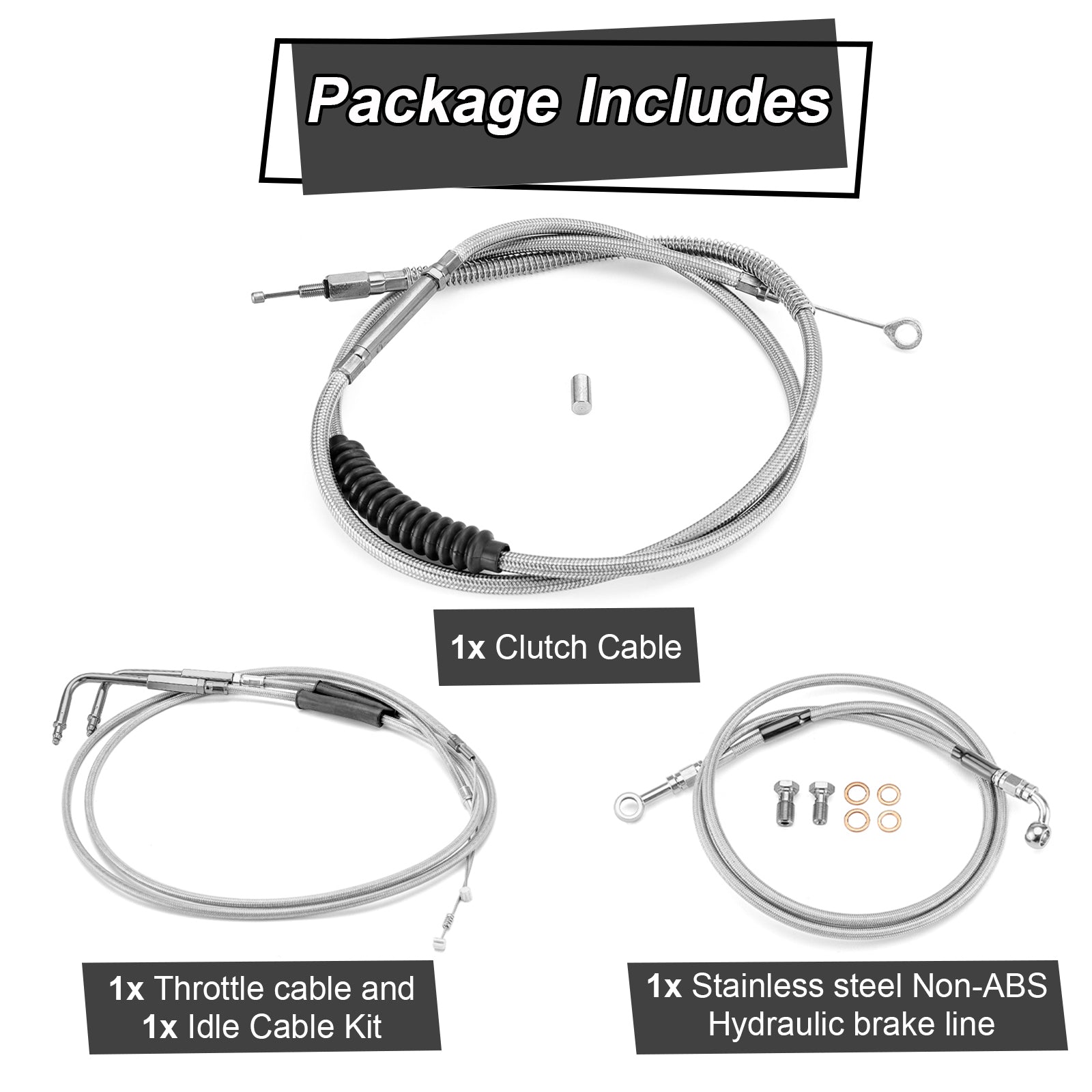 Non-ABS Hydraulic Brake Line&Clutch Cable&Throttle Cable Kit for Harley Sportster 883 Iron/Custom XL (for 16"-18" Handlebar w/Non-ABS)