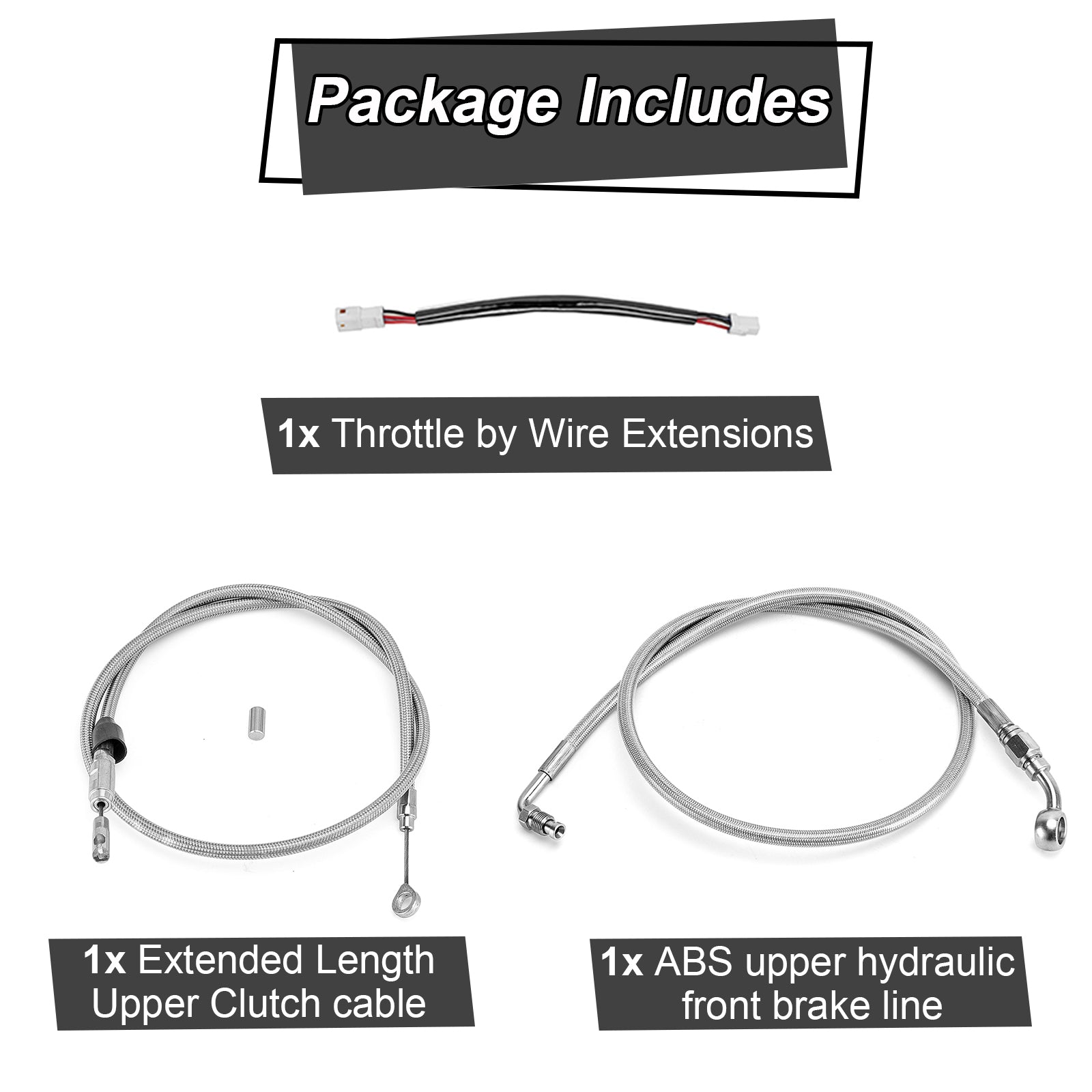 Throttle by Wire Extensions, Extended Length ABS Upper Hydraulic Front Brake Line, Clutch Cable Kit for 2018-2024 Harley Softail Street Bob/Heritage Classic (for 16"-18" Handlebar ABS)