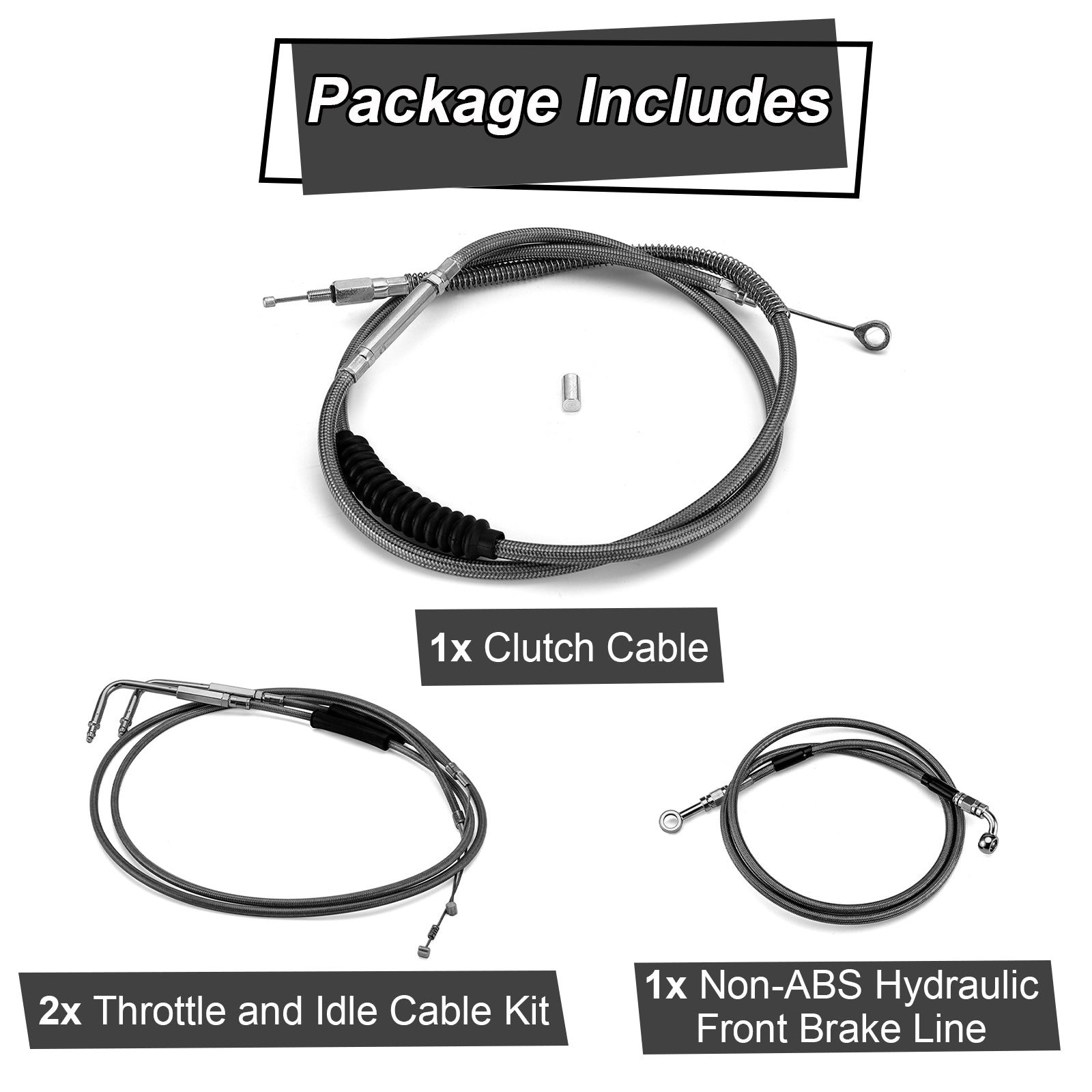 Black Non - ABS Hydraulic Front Brake Line, Clutch Cable, Throttle and Idle Cable Kit for Harley Softail Deluxe/Fat Boy/Rocker on 12