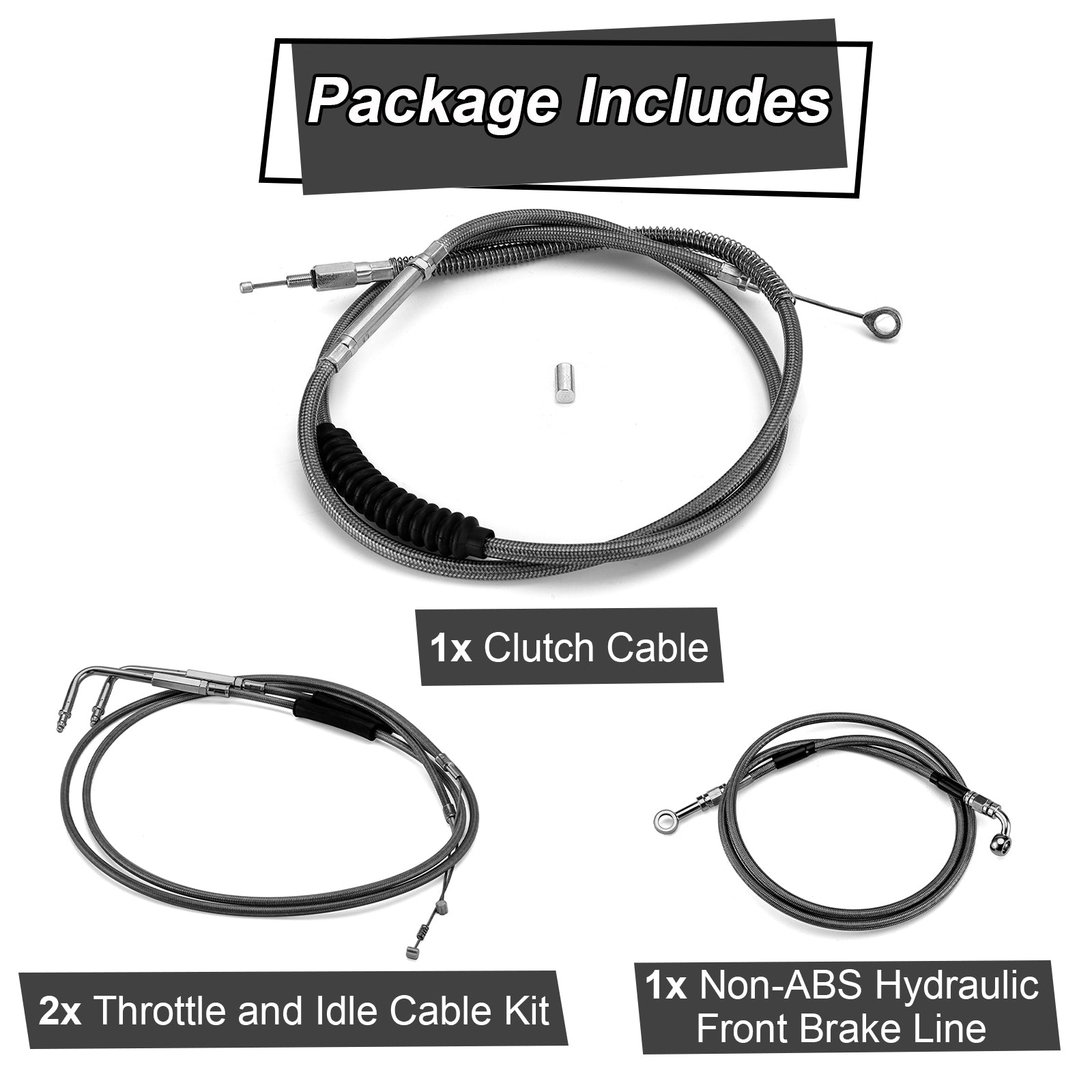 Black Non-ABS Hydraulic Front Brake Line, Clutch Cable, Throttle and Idle Cable Kit for 2001-2006 Harley Softail Classic/Night Train on 16"-18" Handlebar