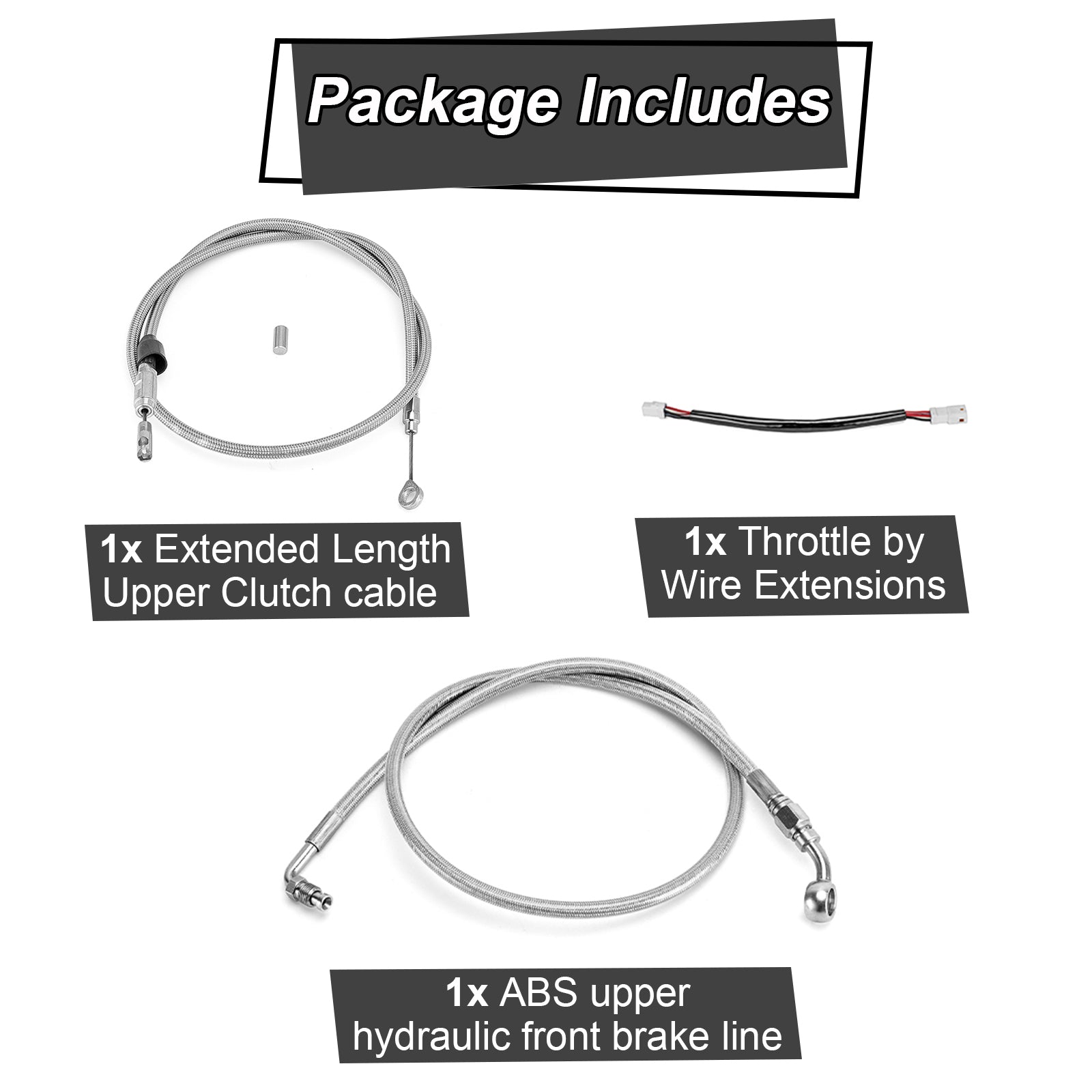 Throttle by Wire Extensions, ABS Upper Hydraulic Front Brake Line, Clutch Line Kit for 2020 - 2024 Harley Softail Fat Bob/Low Rider (for 12