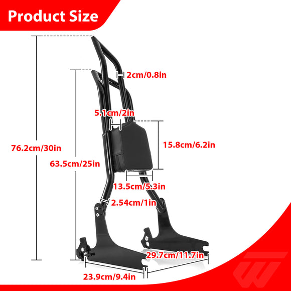 For 2006-2017 Harley Softail FLSTF/FLSTFB/FLSTSB/FXSTB/FXSTC/FXST/FXSTS Gloss Black Dual Sharp-Angle Passenger Backrest Sissy Bar