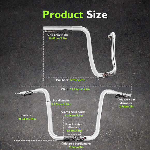 Chrome 14" Rise Pre - Wired Handlebar for 2011 - 2024 Harley Softails & 2015 - Later Harley Touring Road King - Mofun - 90101661