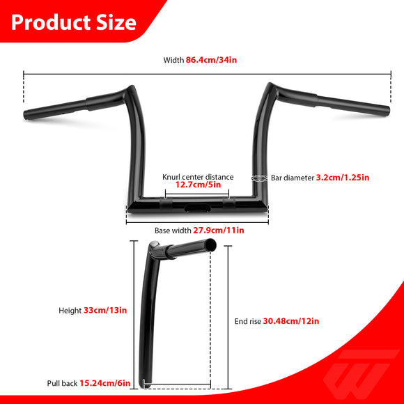 2018-2025 Indian Springfield & 2018-2021 Chief 12" Gloss Black APE Hanger Bar-Sharp Handlebar