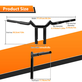 Gloss Black Steel 10"/12" Rise Sharp T - Bars Handlebar 1996 - 2024 Harley - Davidson Dyna, Softail and Sportster - Mofun - 90101634