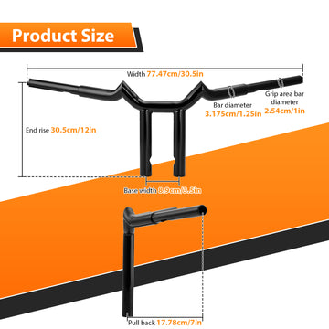 Gloss Black Steel 10"/12" Rise Sharp T - Bars Handlebar 1996 - 2024 Harley - Davidson Dyna, Softail and Sportster - Mofun - 90101634