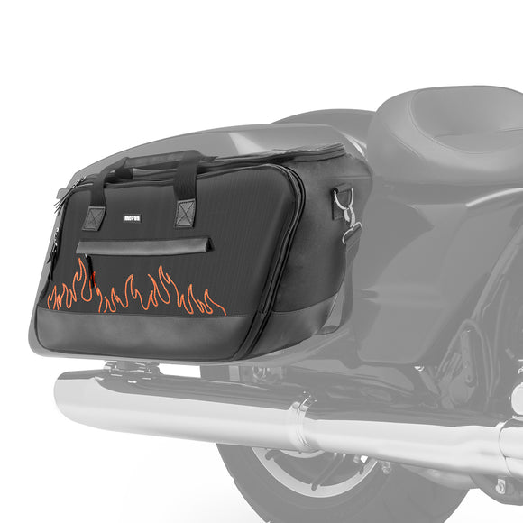 Black Oxford + Leather Orange Flame Saddlebag Liners Bag w/ Tool Pockets for 1993 - 2024 Harley Touring Hard Saddlebag - Mofun - 90209024