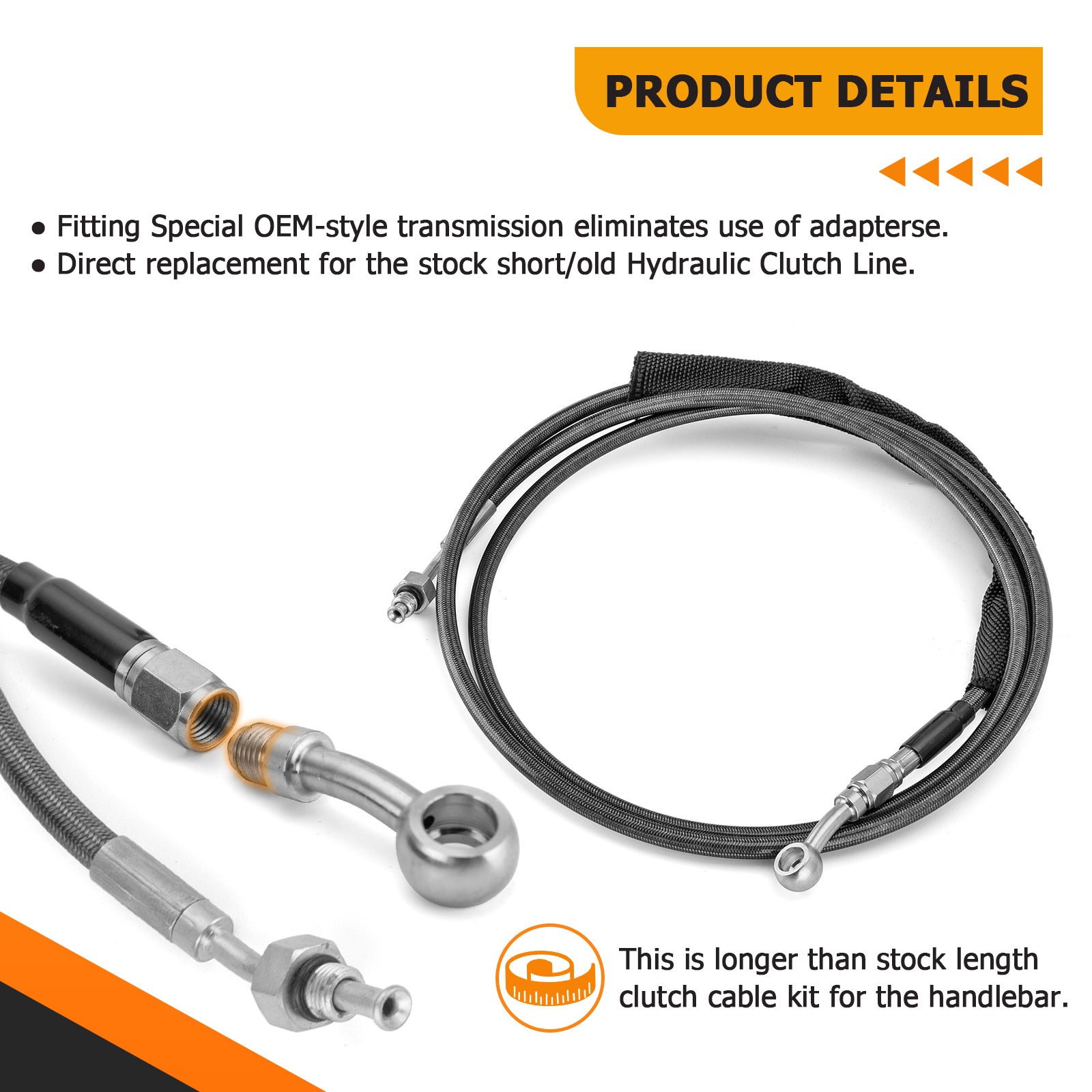 2013-2016 Harley CVO Touring 76" Extended Length Stainless Steel Hydraulic Clutch Cable for 16"-18" Handlebar