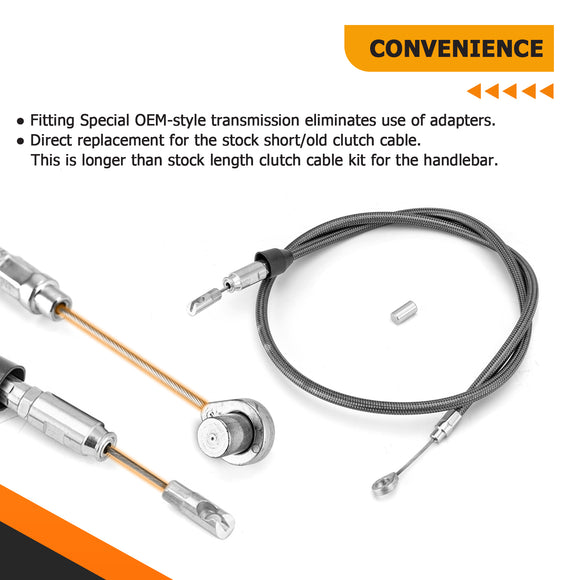 42" Extended Length Quick Connect Braided Stainless Steel Upper Clutch Cable for 2018 - up Harley Softail Fat Boy/Low Rider - Mofun - 90112107