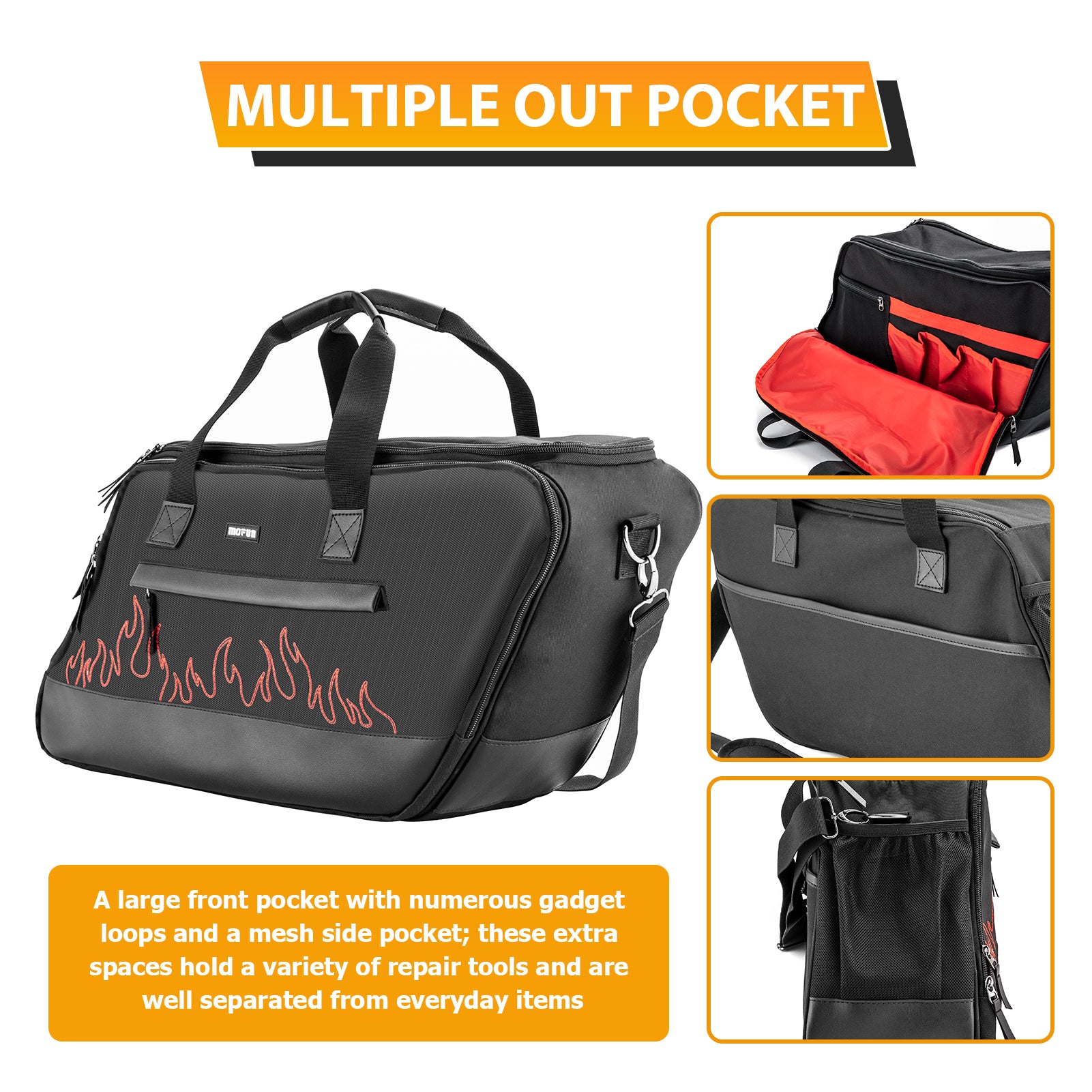 Black Oxford&Leather Red Flame Saddlebag Organizer Liners Bag for 1993 - 2024 Harley Touring Hard Saddlebag - Mofun - 90209022