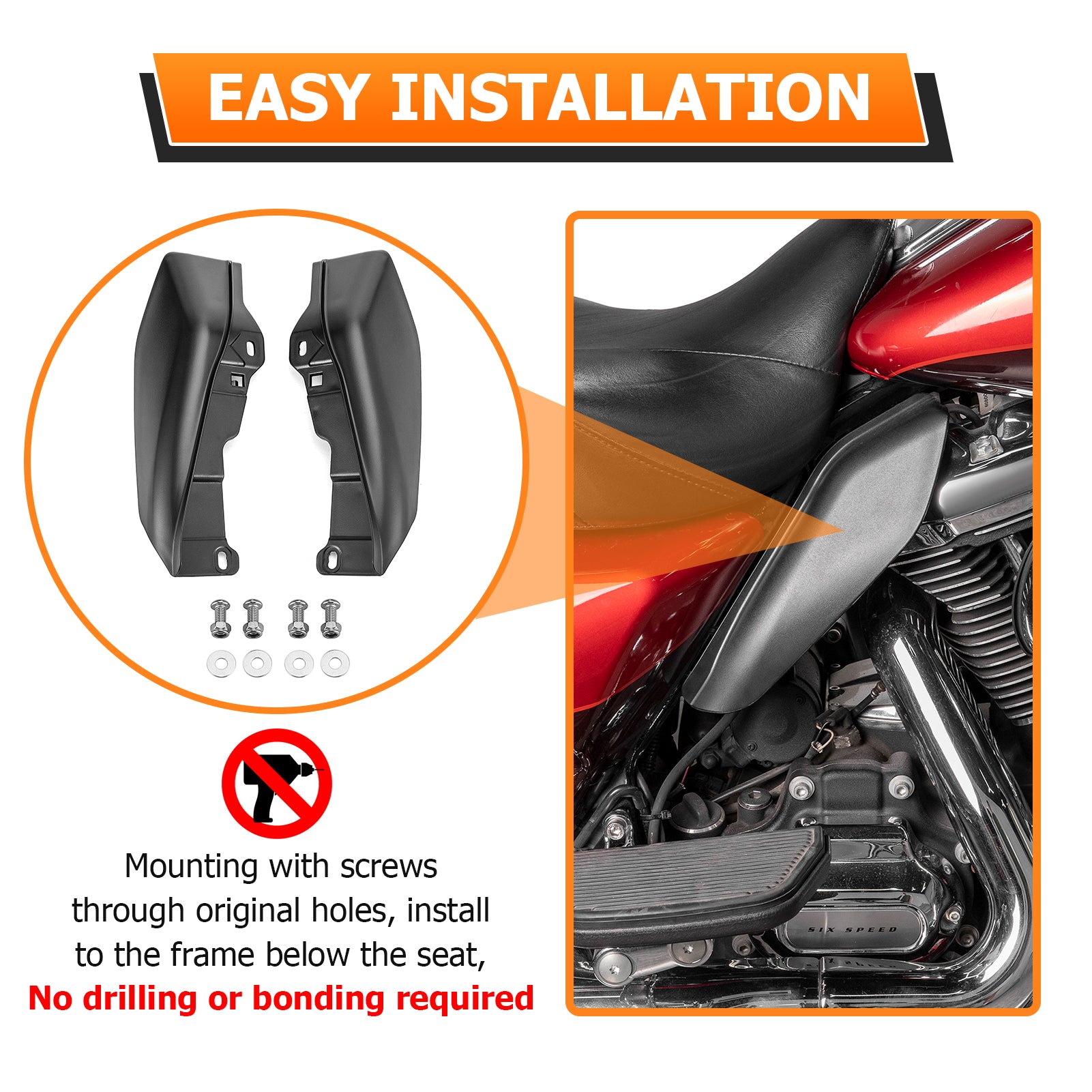 2014-2024 Harley Touring & Trike Model Matte Black Bolt-on BS Plastic Mid Frame Air Deflectors