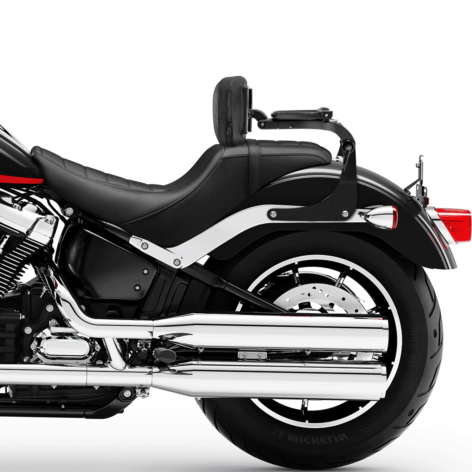 2018-2023 Harley Softail Low Rider FXLR FXLRS Gloss Black Foldable Adjustable Passenger Driver Backrest-8