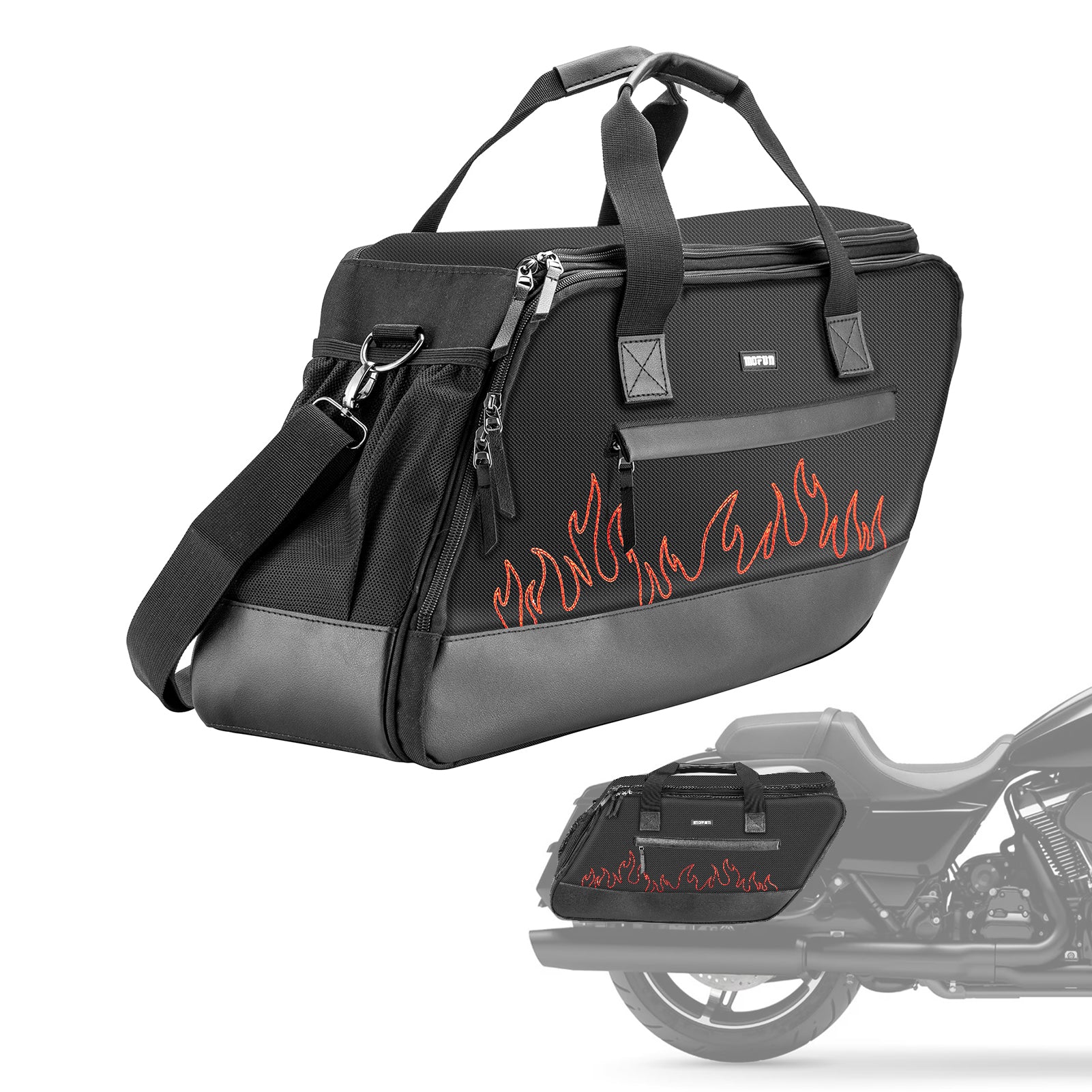 Black Oxford&Leather Red Flame Saddlebag Organizer Liners Bag for 1993-2024 Harley Touring Hard Saddlebag