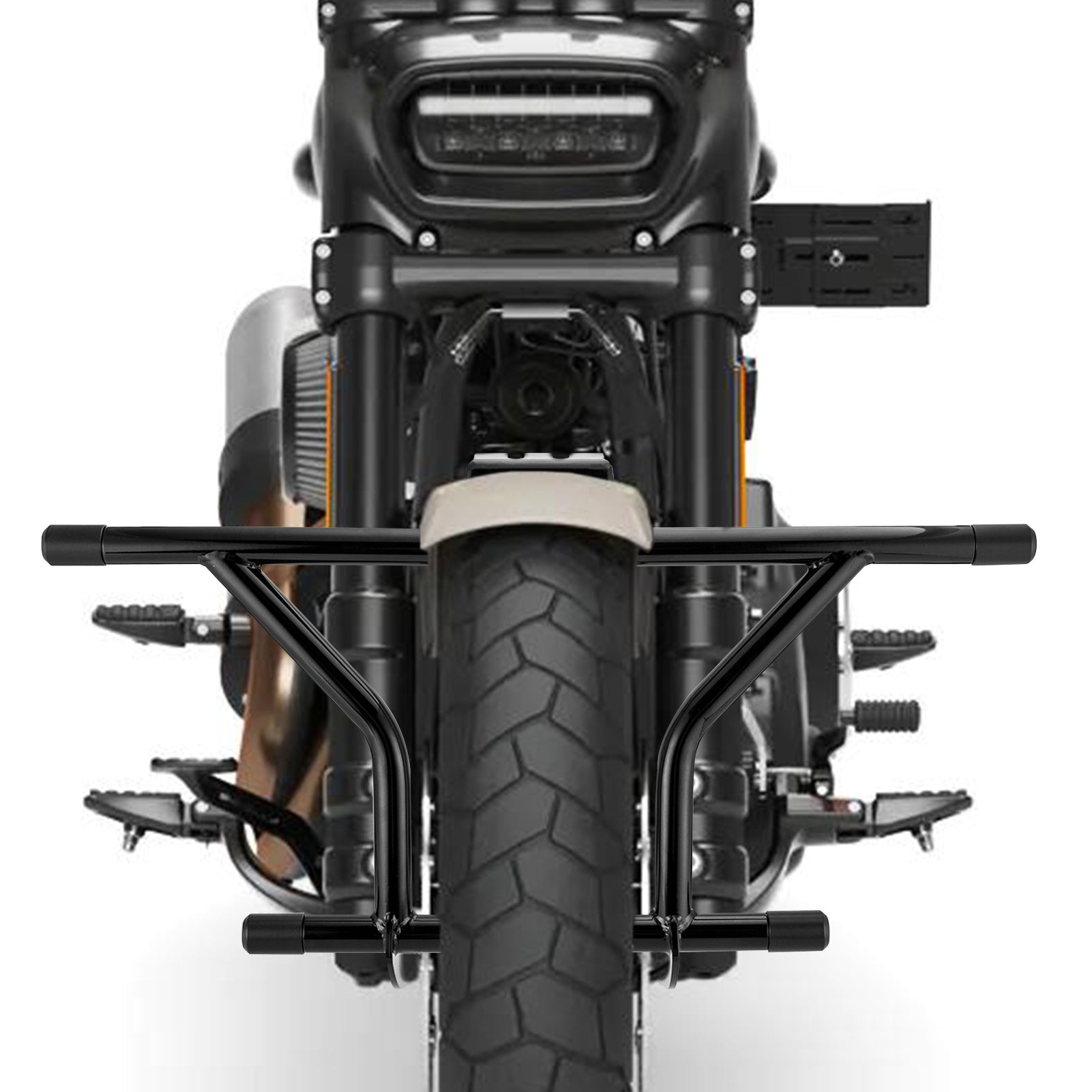 Gloss Black Front Engine Guard Highway Peg 2 Step Crash Bar for 2018 - 2024 Harley Davidson Softail Fat Boy/Street Bob - Mofun - 90201089