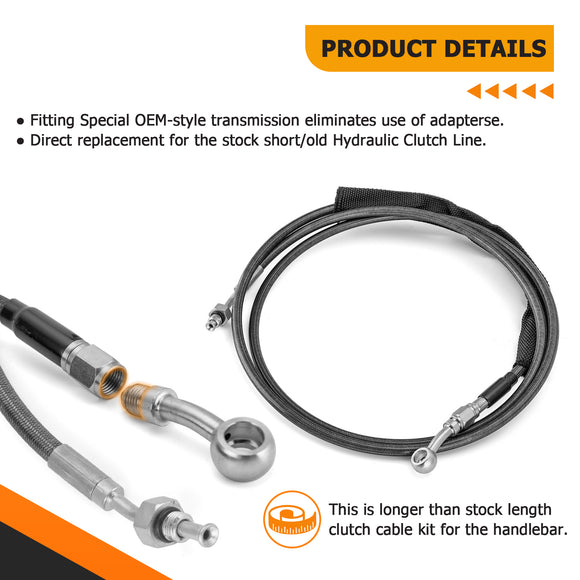 76" Extended Length Stainless Steel Hydraulic Clutch Cable for 2017 - 2020 Harley Road King/Street Glide/Road Glide and 2017 Softail Fat Boy S/Slim S (for 12" - 14" Handlebar) - Mofun - 90112161