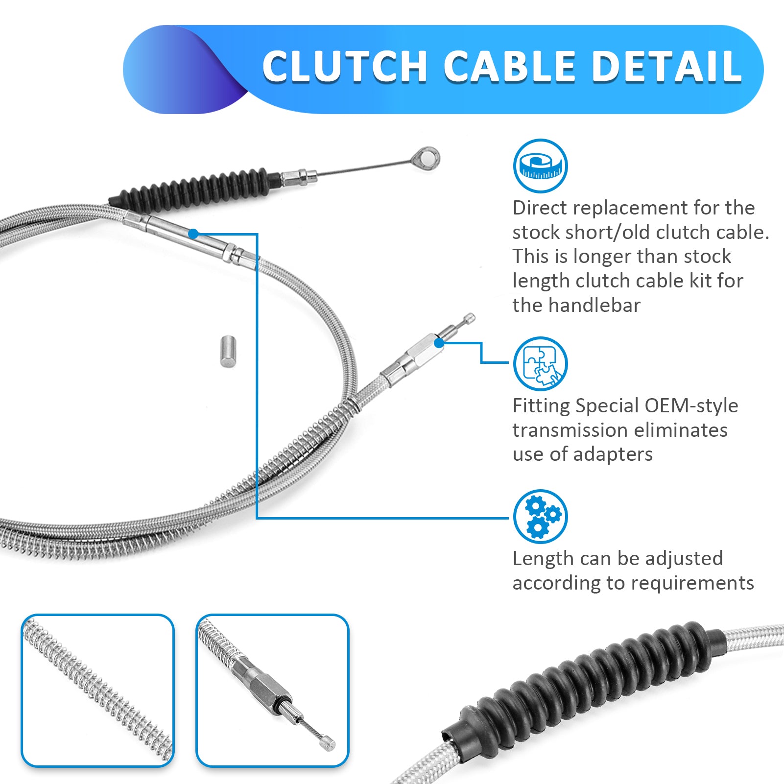 Non-ABS Hydraulic Front Brake Line, Clutch Cable Kit for Harley Sportster 883 Iron/Custom XL (for 10" Handlebar w/Non-ABS)