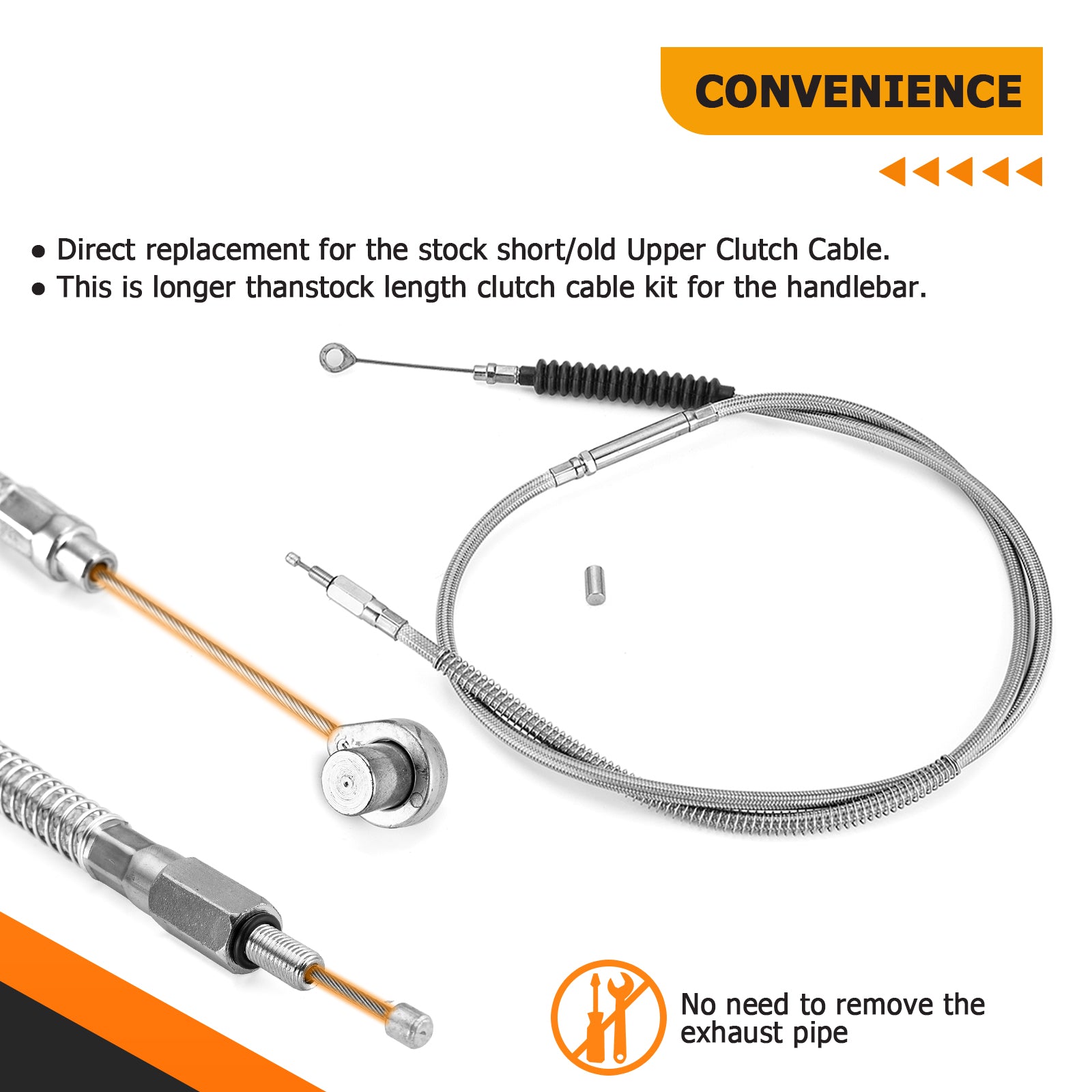 Extended Length Throttle and Idle Cable Kit, Extended Length ABS Upper and Lower Hydraulic Front Brake Line, Clutch Cable Kit for 2011-2014 Haley Softail w/ABS (for 12"-14" Handlebar)