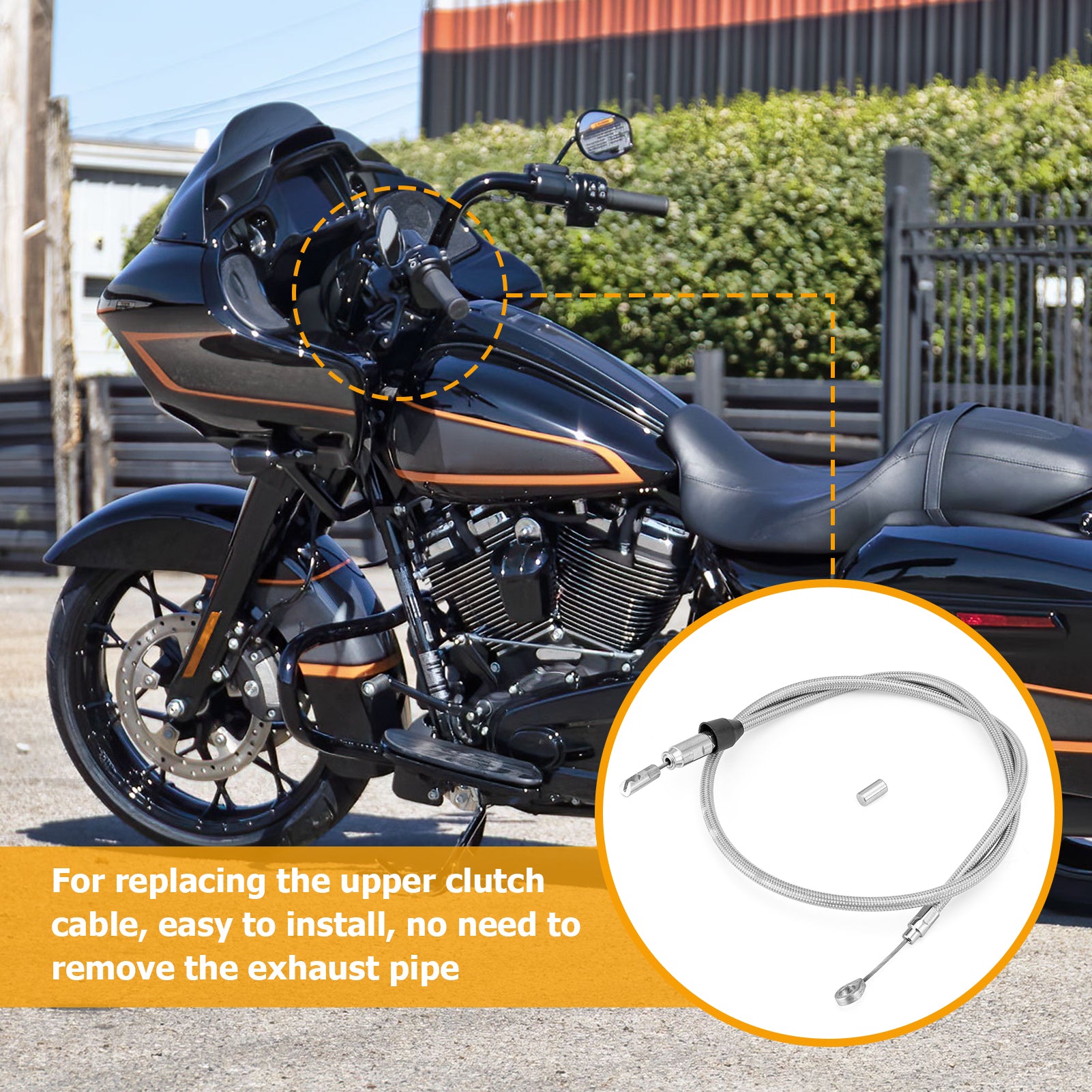 46" Extended Length Quick Connect Braided Stainless Steel Upper Clutch Cable for 2018-later Harley Softail & 2021-later Touring