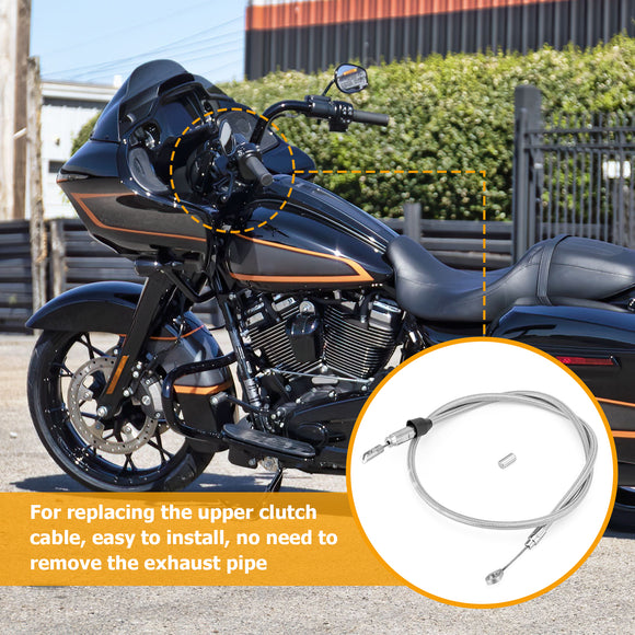 46" Extended Length Quick Connect Braided Stainless Steel Upper Clutch Cable for 2018 - later Harley Softail & 2021 - later Touring - Mofun - 90112102