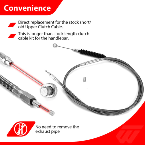 For Harley Sportster XL883L/XL883N/XL1200 Non-ABS Models Extended Length Throttle and Idle Cable, Non-ABS Hydraulic Front Brake Line and Clutch Cable Kit (for 16"-18" Handlebar (Non-ABS))
