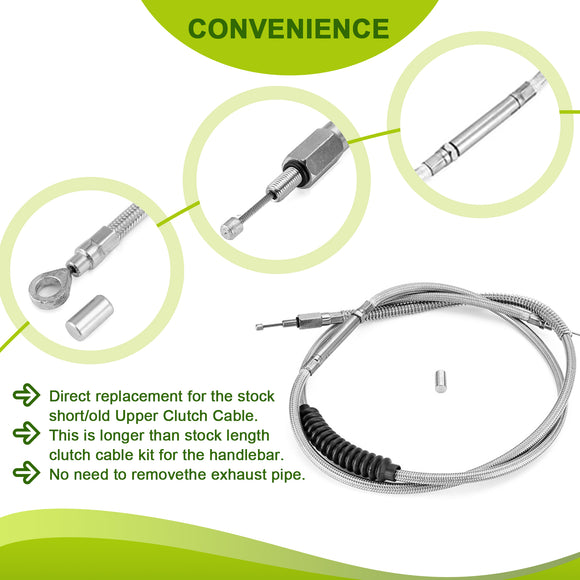 Extended Length Throttle and Idle Cable Kit, Extended Length ABS Upper and Lower Hydraulic Front Brake Line, Clutch Cable Kit for 2011 - 2014 Haley Softail w/ABS (for 14" - 16" Handlebar) - Mofun - 90109032