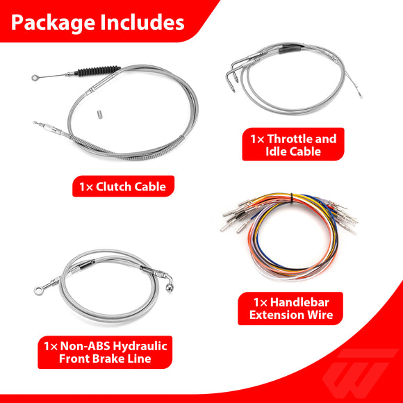 For 1996-2003 Harley Sportster XLH 883 / XLH 1200 Non-ABS Models Extended Length Throttle and Idle Cable, Non-ABS Hydraulic Front Brake Line and Clutch Cable Kit (for 16"-18" Handlebar (Non-ABS))