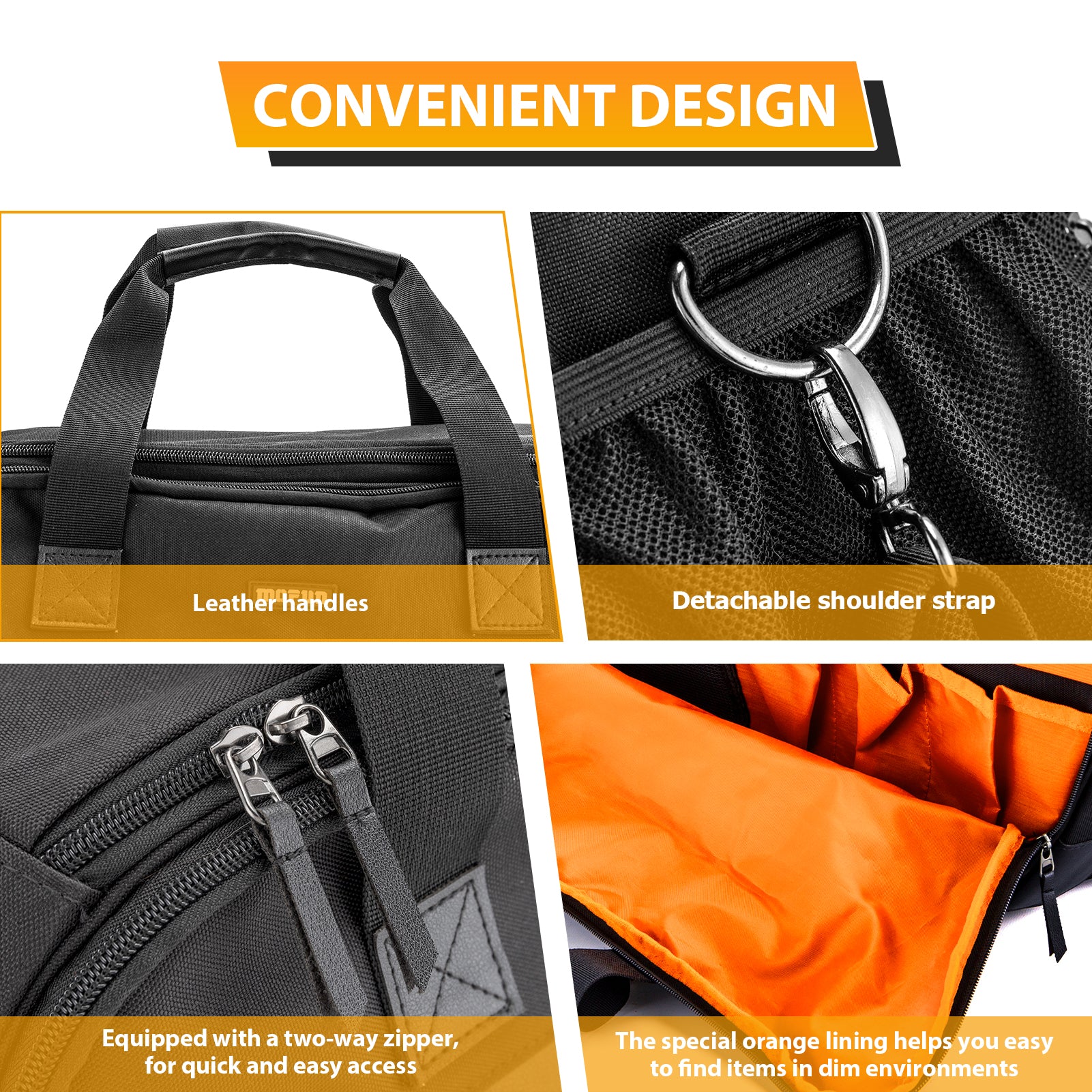 Black Oxford + Leather Orange Flame Saddlebag Liners Bag w/ Tool Pockets for 1993-2024 Harley Touring Hard Saddlebag