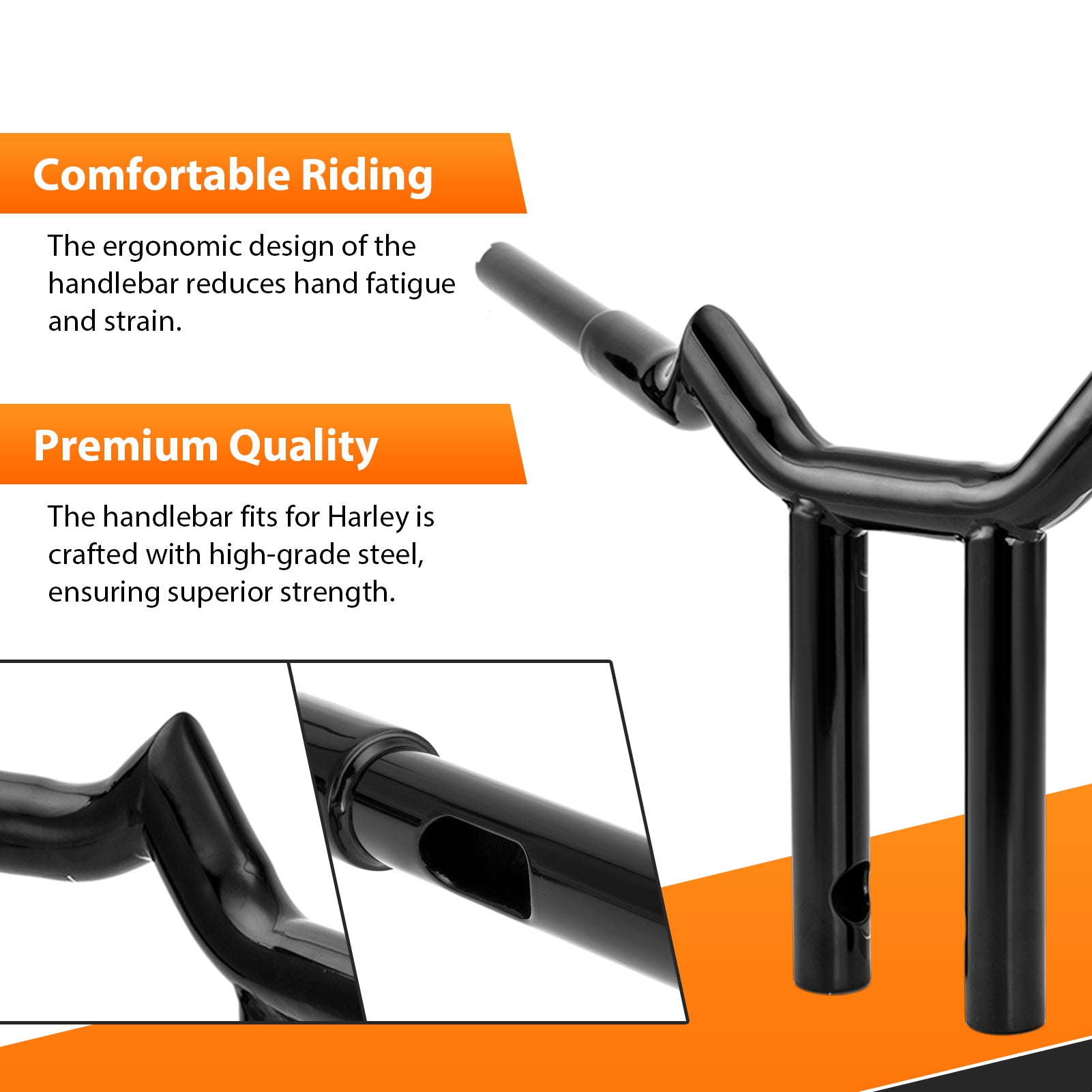 Gloss Black Steel 10"/12" Rise Sharp T-Bars Handlebar 1996-2024 Harley-Davidson Dyna, Softail and Sportster