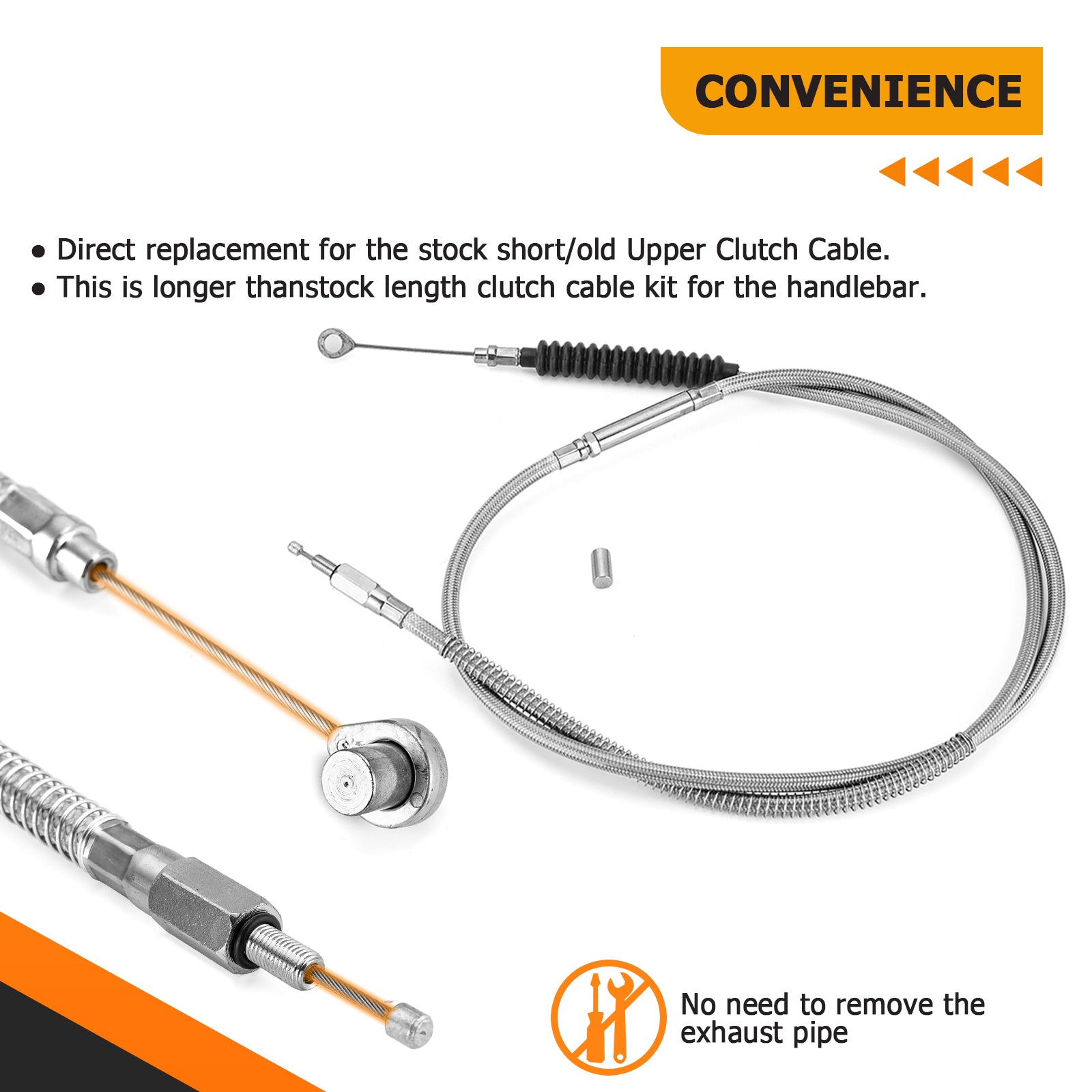 Extended Length ABS Upper and Lower Hydraulic Front Brake Line, Clutch Cable Kit for 2015-2017 Harley Softail w/ABS Models (for 14"-16" Handlebar)