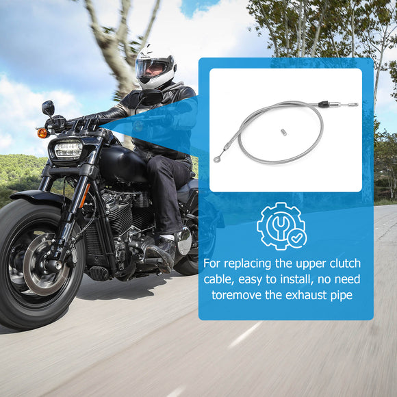 52" Extended Length Quick Connect Braided Stainless Steel Upper Clutch Cable for 2021 - 2023 Harley Touring Models - Mofun - 90112104
