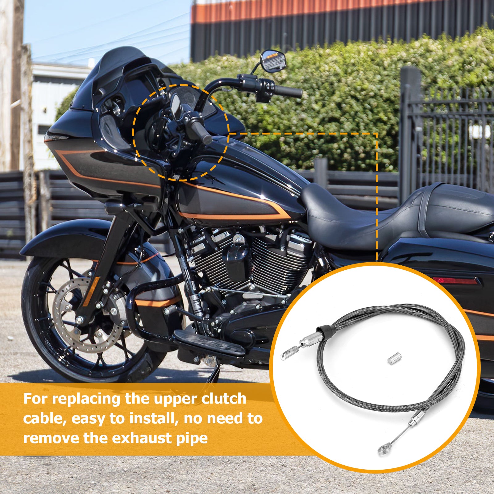 42" Extended Length Quick Connect Braided Stainless Steel Upper Clutch Cable for 2018-up Harley Softail Fat Boy/Low Rider