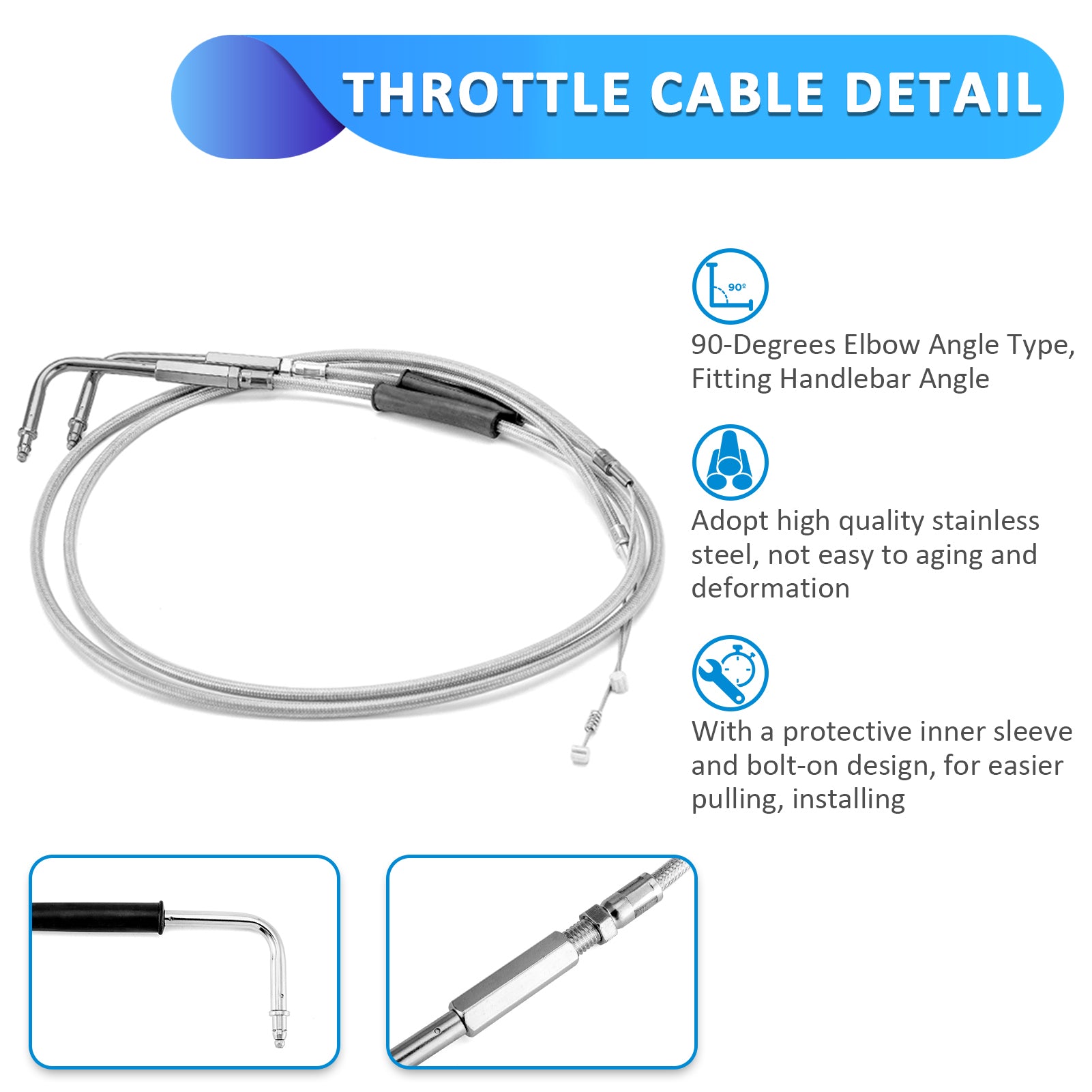 Non-ABS Hydraulic Front Brake Line, Throttle Cable, Clutch Cable Kit for 1995-2003 Harley Sportster w/Non-ABS (for 16"-18" Handlebar)