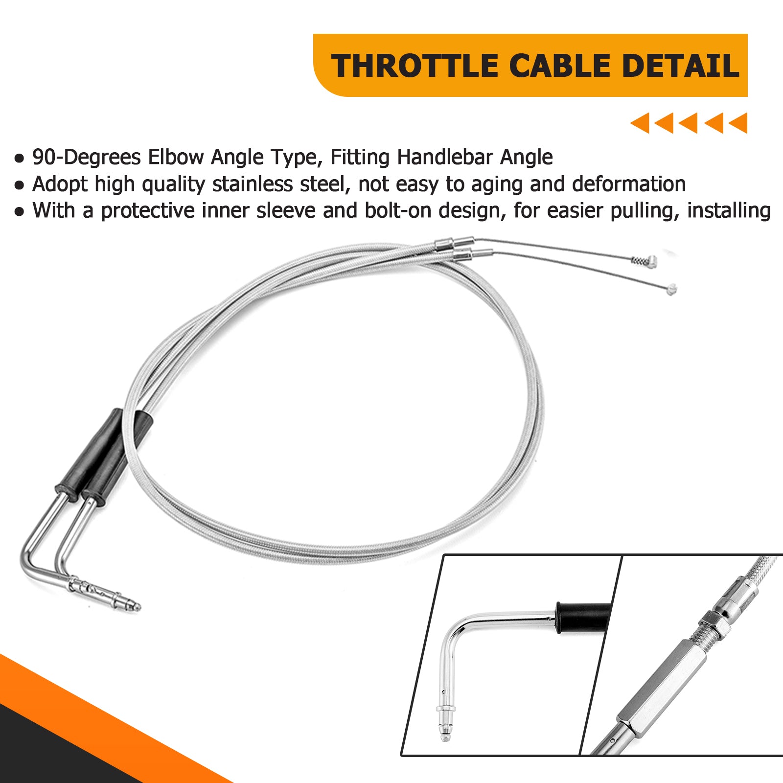 Chrome Non-ABS Hydraulic Front Brake Line, Clutch cable, Throttle and Idle Cable Kit for Harley Dyna Low Rider/Street Bob/Super Glide on 12"-14" Handlebar (Non-ABS)