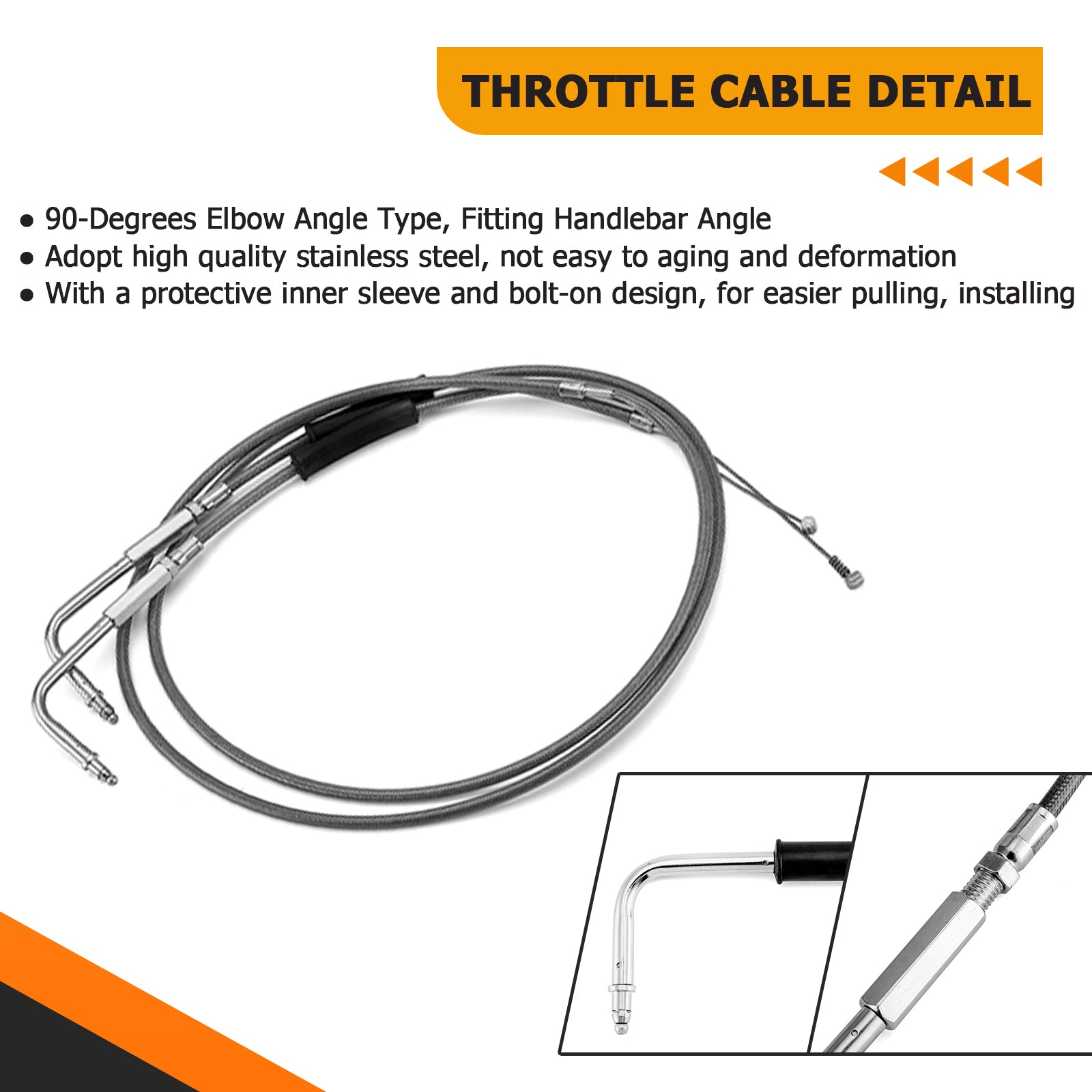 Black Non-ABS Hydraulic Front Brake Line, Clutch Cable, Throttle and Idle Cable Kit for Harley Softail Deluxe/Fat Boy/Rocker on 12"-14" Handlebar